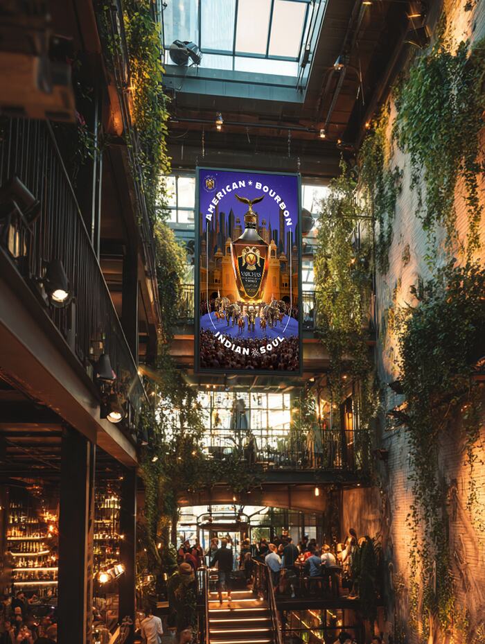 In-situ billboard mockup, bar atrium